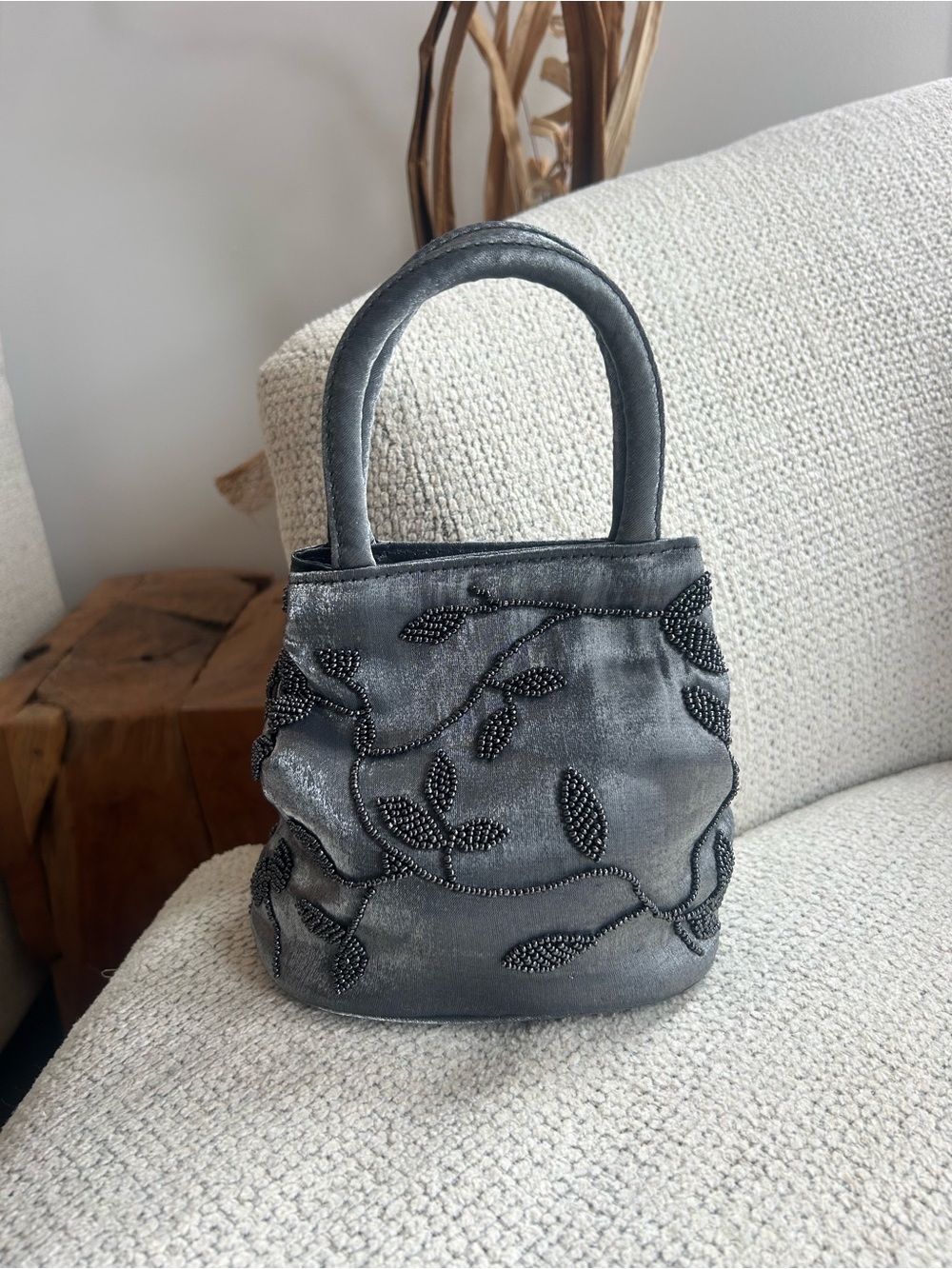 Beautiful Vintage Gray Satin Beaded Mini bag❤️